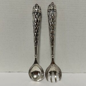 Vintage Silver Plated Textured Salad Spoon and Fork Utensils